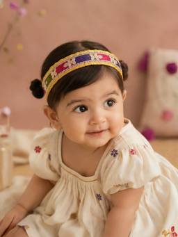 Choko - Yellow Multicolour Embroidered Baby Headband - Ethnic Accessory for Navratri & Festive Wear