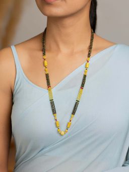 Digital Dress Room - Gold Plated with Black Beads and Filigree Beads Long Mangalsutra