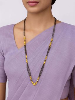 Digital Dress Room - Gold Plated Long Mangalsutra Designs crafted with Black Beads in Stylish Pattern