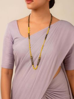 Digital Dress Room - Gold Plated Long Mangalsutra Designs with Triple Layer Black and Gold Beads