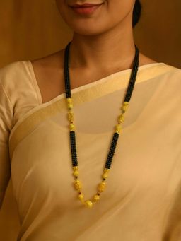 Digital Dress Room - Gold Plated Long Mangalsutra Designs Double Line Black Beads and Filigree Accents