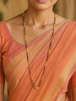 Digital Dress Room - Gold Plated Long Mangalsutra with Double Line Black Beads and Traditional Look