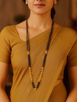 Digital Dress Room - Gold Plated Long Double Line Mangalsutra with Black Bead and Golden Ball Accents