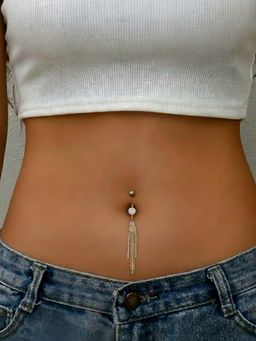 Accessher - Gold-Plated Rhinestone Tassel Belly Button Ring