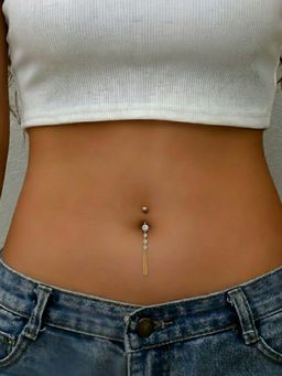 Accessher - Gold-Plated American Diamond Tassel Belly Button Ring