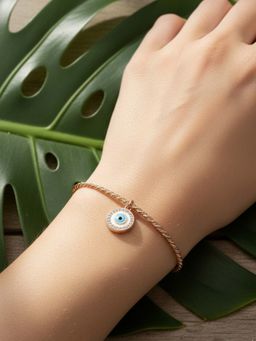925 SILLER - 925 Pure Silver evil Eyes Rose Gold Adjustable Bracelet
