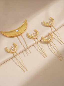 Hair Drama Co. - Chaand Mahal Gold White Hair Pins Set