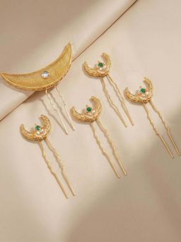 Hair Drama Co. - Chaand Mahal Gold Green Hair Pins Set