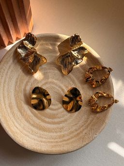 Niska - 18k Gold Plated Anti Tarnish Statement Gold Drop Earrings (Pack of 3)