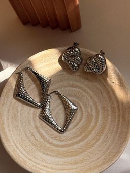 Niska - Silver Plated Anti Tarnish Statement Drop Earrings (Pack of 2)