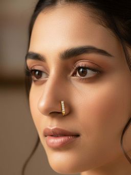 Accessher - Gold-Tone Rhinestone Minimal Pierced Nose Pin Stud