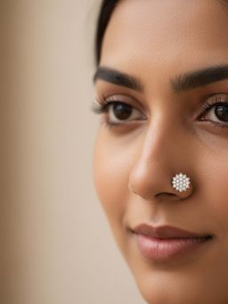 Accessher - Hexagon Silver-Tone Rhinestone Pierced Nose Pin Stud