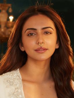 Accessher - Antique Floral Gold Clip-On Septum Adjustable Nose Ring with Pink Teardrop