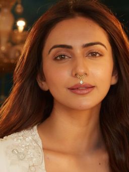 Accessher - Antique Floral Gold Clip-On Septum Adjustable Nose Ring with White Teardrop