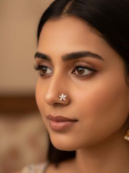 Accessher - Gold-Tone American Diamond Floral Pierced Nose Pin Stud