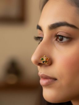 Accessher - Gold-Tone Multicolour Floral Pierced Nose Pin Stud for Women and Girls