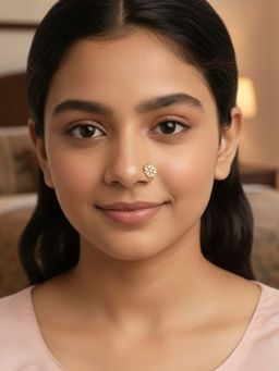 Accessher - Gold-Tone Ad Round Floral Pierced Nose Pin Stud for Women and Girls