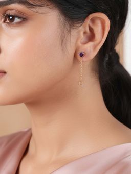 Ornate Jewels - 925 Silver 18K Gold Plated Natural Amethyst Heart Dangle Earrings