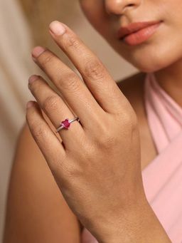 Ornate Jewels - 925 Silver Rhodium Plated Pink Adjustable Heart Ring Valentine Gift for Girlfriend