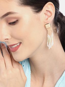 RICHEERA - Gold-Toned and Peach-Coloured Contemporary Drop Earrings