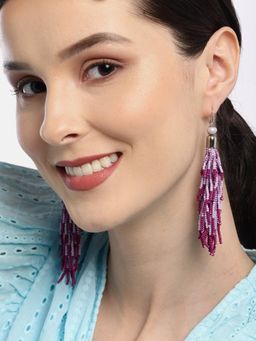 RICHEERA - Purple and Silver-Toned Contemporary Drop Earrings