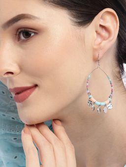 RICHEERA - Multi-Colour Silver-Toned Circular Drop Earrings