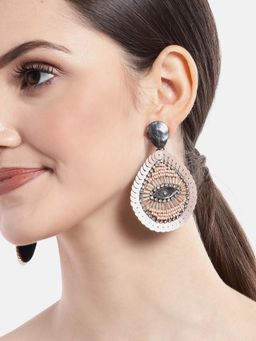 RICHEERA - Peach-Coloured and Silver-Toned Teardrop Shaped Drop Earrings