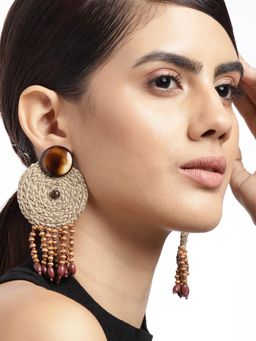 RICHEERA - Brown and Beige Circular Drop Earrings