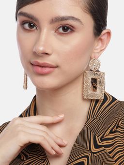 RICHEERA - Beige Square Thread Work Drop Earrings