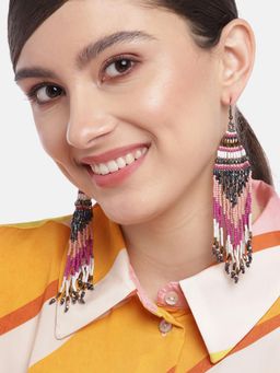 RICHEERA - Pink and Peach-Coloured Beaded Contemporary Drop Earrings