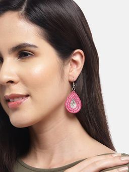 RICHEERA - Silver-Plated Artificial Beads Teardrop Shaped Drop Earrings