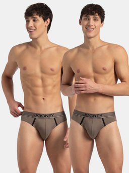 Jockey - 8044 Men Super Combed Cotton Rib Solid Brief-Dark Khaki(Pack Of 2)