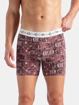 Jockey - Ny03 Men Cotton Elastane Printed Boxer Brief-White,Black and Roan Rouge
