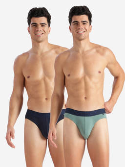 Jockey - Us59 Men Super Combed Cotton Elastane Solid Brief-Navy and Green(Pack Of 2)