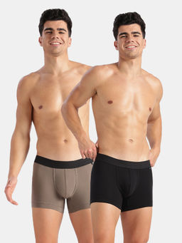 Jockey - Us60 Men Super Combed Cotton Elastane Stretch Solid Trunk-Blkandearth(Pack Of 2)