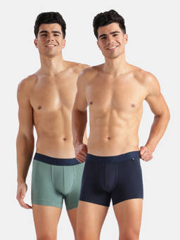Jockey - Us60 Men Super Combed Cotton Elastane Stretch Solid Trunk-Navyandgren(Pack Of 2)