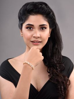 Saraf RS Jewellery - Rose Gold Plated Leaf Design White AD studded Designer Tennis Bracelet For Her