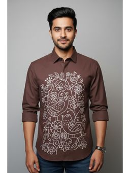 HILO DESIGN - Brown Pattern Cotton Blend Shirt