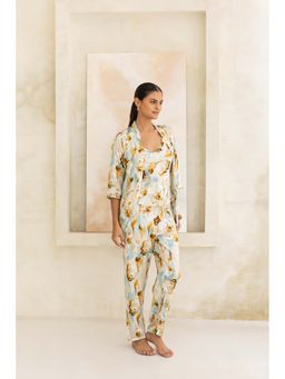 Private Lives - Cream Classic Night Suit In Floral Print