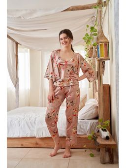 Private Lives - Mauve Classic Night Suit In Abstract Print