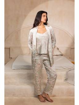 Private Lives - Mint Green Classic Night Suit In Floral Print