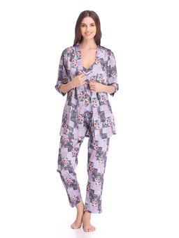 Private Lives - Lavender Classic Night Suit In Floral Print