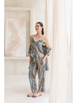 Private Lives - Blue Classic Night Suit In Printed