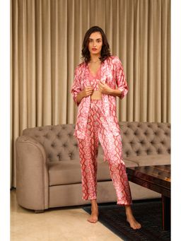 Private Lives - Red Classic Night Suit In Animal Print