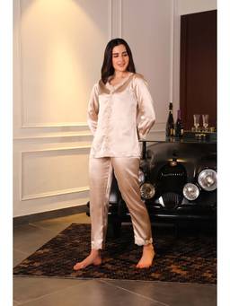 Private Lives - Cream Classic Night Suit In Solid