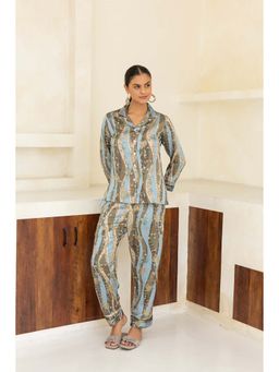 Private Lives - Grey Classic Collar Night Suit In Printed