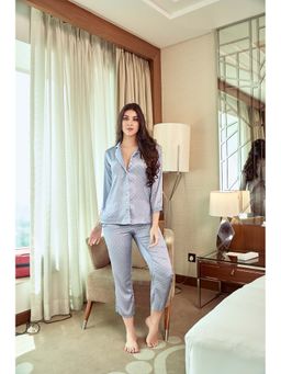 Private Lives - Grey Classic Night Suit In Polka Dots