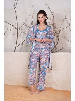 Private Lives - Blue Classic Night Suit In Abstract Print