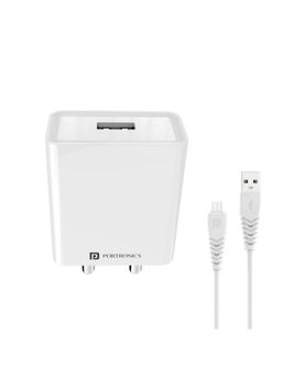 Portronics - Adapto 31 M 2.4A 12W Fast Charger with 1M Micro USB Cable for Smartphones - White