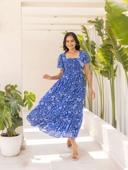 Polago Clothing - Electric Blue Tropical Dress